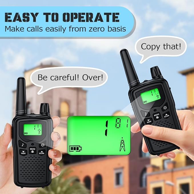 Black Walkie Talkies Rechargeable Long Range Two-Way Radios with 22 FRS,2-Way Radios UHF Handheld Transceiver Walky Talky with Flashlight Li-ion Battery and Charger（2 Pack Black）