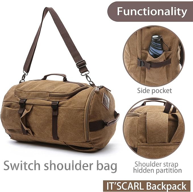 IT'SCARL Large backpack for men,Travel backpack,Carry on, Canvas big bag,Work back pack(khaki)