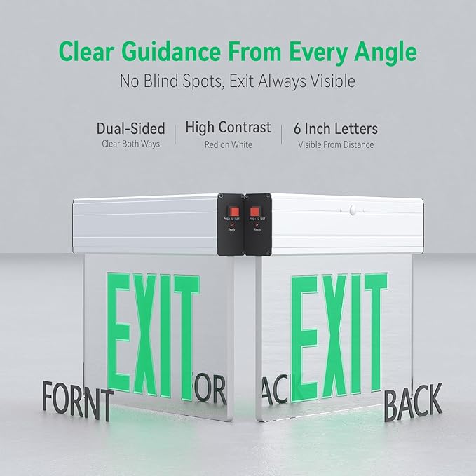 LEONLITE LED Edge-Lit Exit Sign, Aluminum Housing Emergency Exit Light with Battery Backup, UL Listed, Double-Sided Acrylic Panel, 120/277V, Multiple Mounting for Commercial Use, Green, Pack of 4