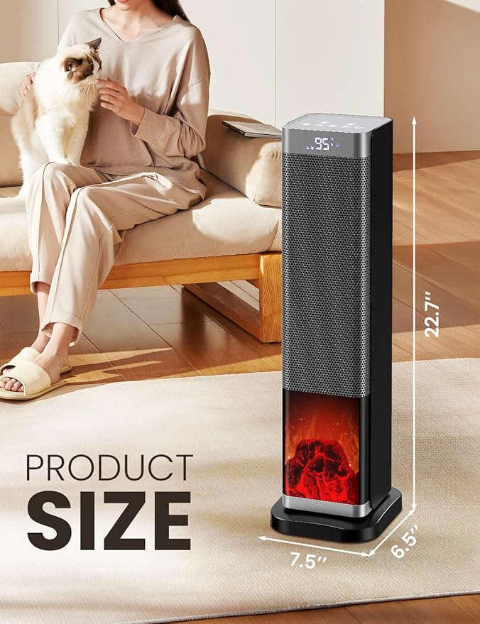 Space Heaters for Indoor Use, 1500W PTC Ceramic Electric Heater with Thermostat, Room Temperature Display, 70° Oscillation, Remote Control, 12H Timer, Quiet Portable Heater for Office Bedroom