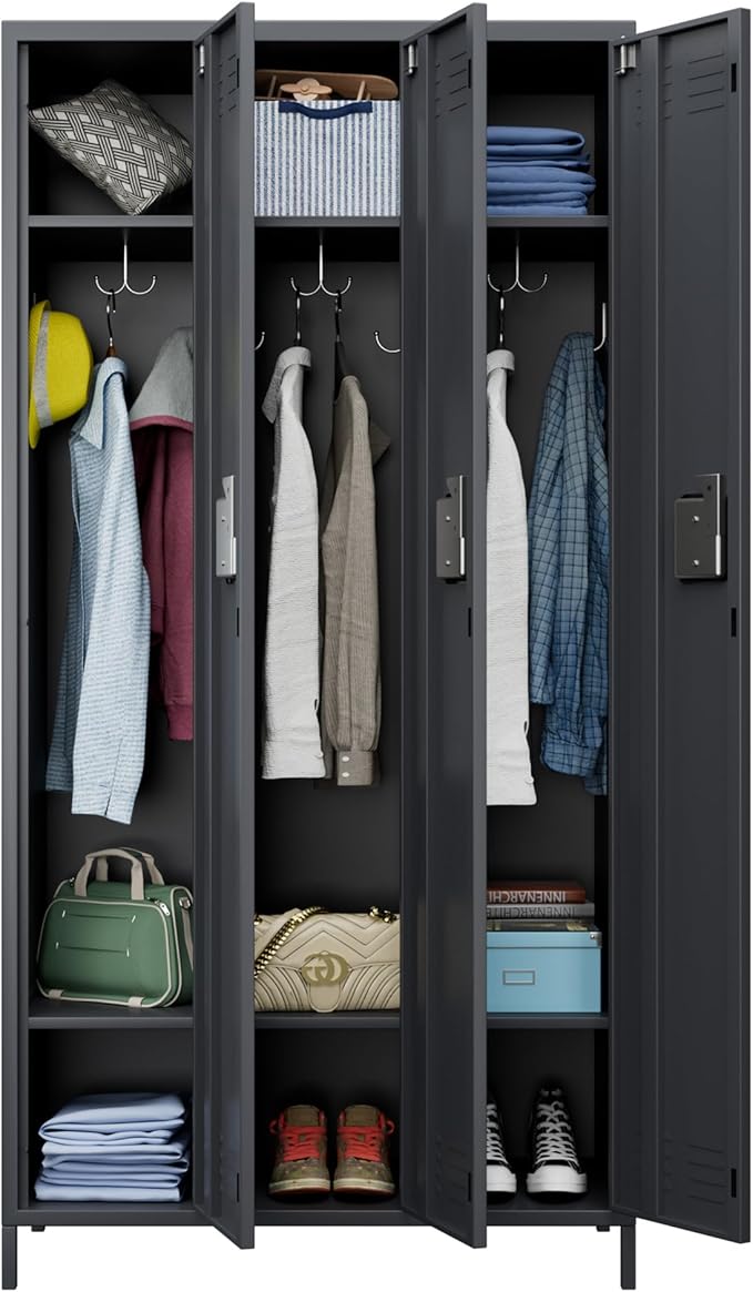 Metal Lockers with 3 Doors, 72" Tall Locker for Employees, Home Office School Gym, Assembly Required, 3 Doors, Dark Gray