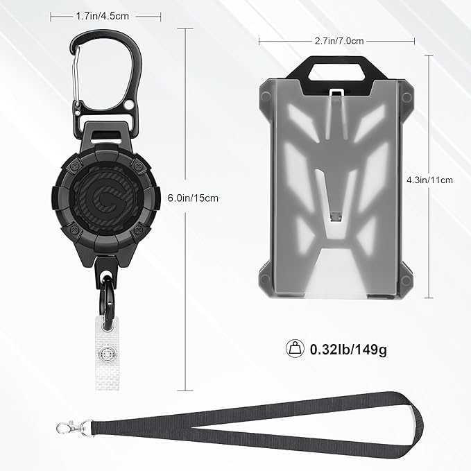 Badge Holder Retractable Clip - Heavy Duty Carabiner Badge Reel Keychain with 39" Steel Cord, ID Badge Holders with Lanyard for Office, Work, School, Construction, Recreation, 2 Pack