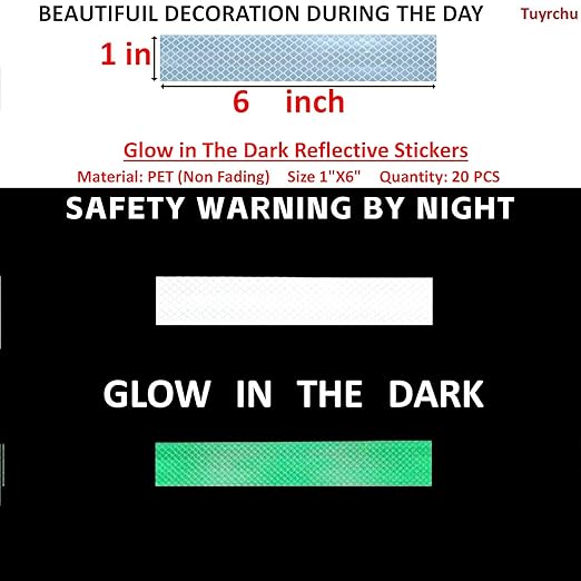 Glow in The Dark Reflective Stickers 1 inch X 6 inch for Bikes, Outdoor Waterproof High Visibility Reflector (20 Pcs)