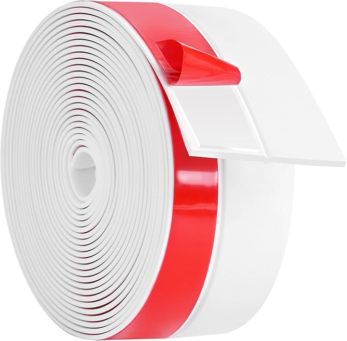 ToLanbbt Weather Stripping Silicone Door Seal Strip 3 in x 20 ft Door Draft Stopper Self Adhesive Tape, Side & Bottom Gaps Insulation Strip for Glass Shower Sliding Window, White
