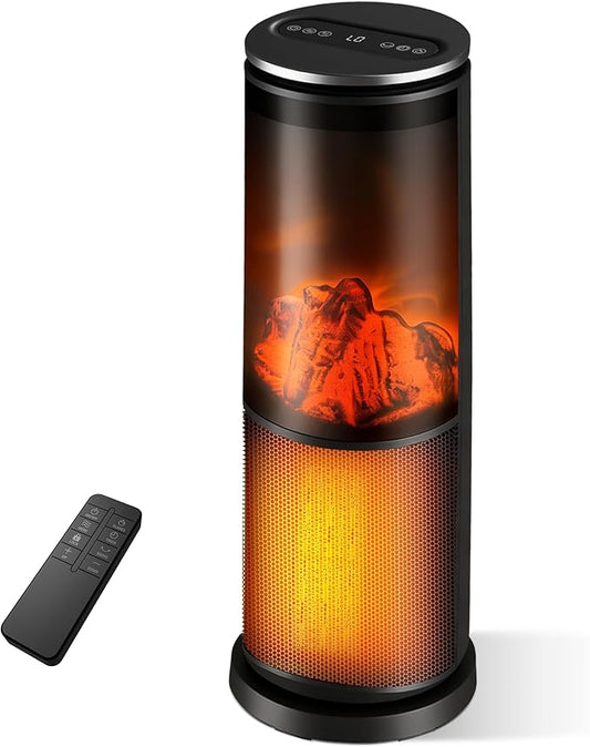 Manastin Space Heaters for Indoor Use, 120° Oscillation Electric Heater with Remote, Adjustable Thermostat, Flame Effect, 24H Timer, Safety Protection, Portable Heater for Large Room, Office