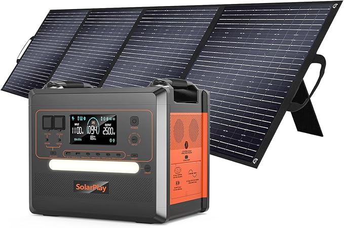 SolarPlay 2500W Portable Power Station, 2304Wh Large Capacity Solar Generator with 400W Solar Panel, Power Supply BMS Emergency Power Station for Home Backup, Camping, Outdoor Battery Backup