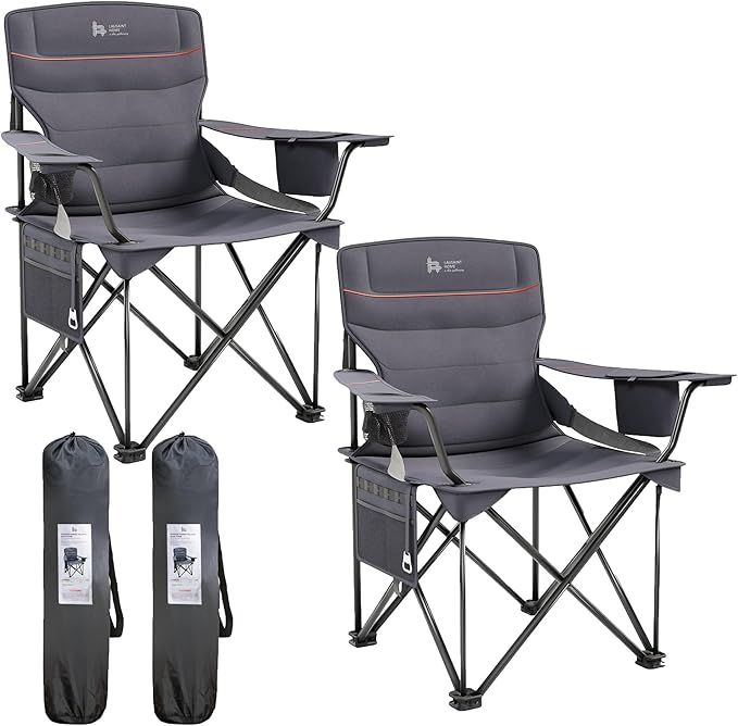 OUTSIDER Folding Camping Chair 400LBS Capacity, Portable Outdoor Lawn Chairs with Ergonomic Lumbar Support, Cooler Bag, Cup Holder, Pockets, Headrest for Beach, Lawn, Hiking (Style-1, 2pcs)