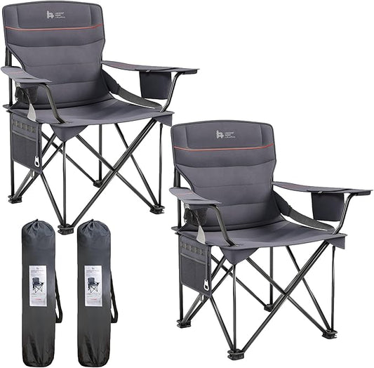 OUTSIDER Folding Camping Chair 400LBS Capacity, Portable Outdoor Lawn Chairs with Ergonomic Lumbar Support, Cooler Bag, Cup Holder, Pockets, Headrest for Beach, Lawn, Hiking (Style-1, 2pcs)