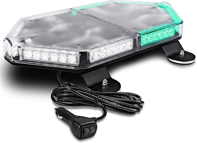 LAMPHUS NanoFlare NFMB56 17" 12V 56W Green White LED Strobe Mini Light Bar [SAE Class 1] [Magnet/Permanent Mount] Rooftop Rotating Safety Flashing Emergency Police Lightbar for Truck Vehicles