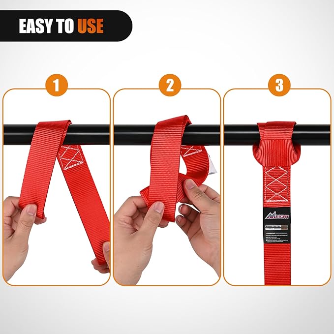 Nilight Soft Loop 1.7”×17" Motorcycle Tie Down Straps Heavy Duty 12000Lbs Max Break Strength for Securing ATV UTV Kayak Moving Cargo (8PK-Red)