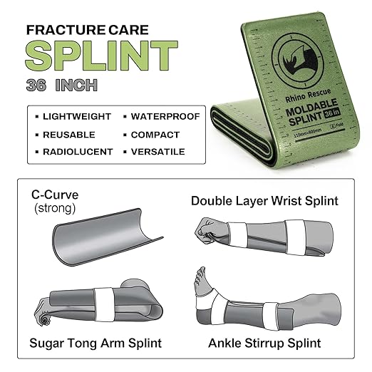 RHINO RESCUE First Aid Splint 36" X 4.3" Green-Gray, Keep Bones in Position (1, Folded)