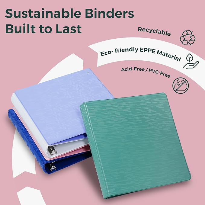 POPRUN 3 D Ring Binder 1 Inch, PVC-Free, Holds 225 Sheets of 8.5 x 11 Paper, Extra Durable Organizer with 2 Pockets for School & Office, Heavy-Duty, 4 Pack, Cornflower Purple