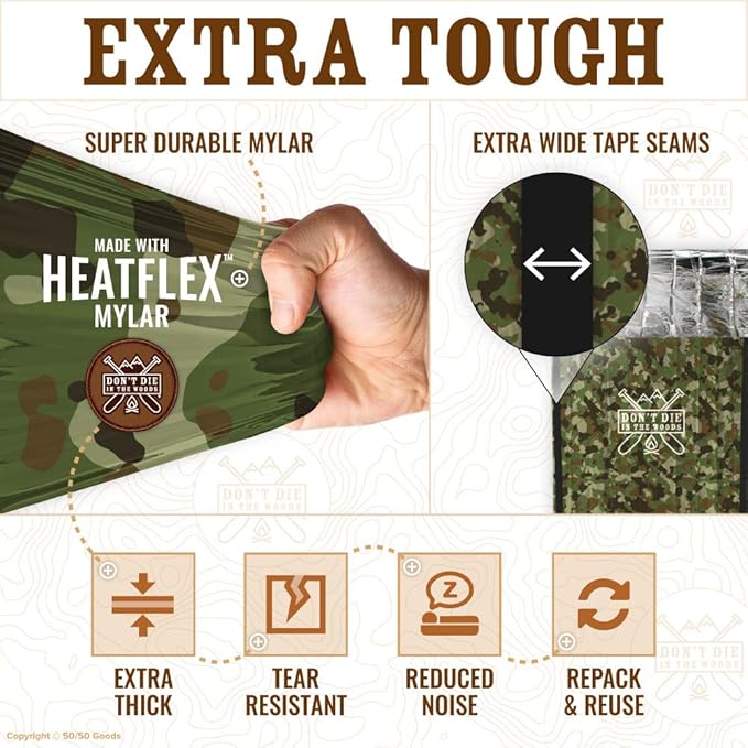 Don’t Die in The Woods - Survival Bivy - Emergency Sleeping Bag with Hood - Made with Extra-Thick Space Blanket Thermal Mylar - One of The 10 Essentials for Hiking, Camping, First Aid Kits