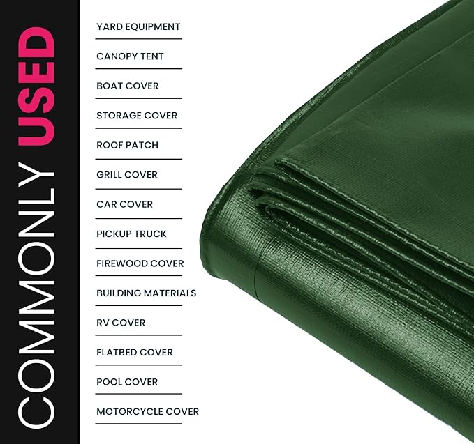 PROTARP Extreme Heavy Duty 22 Mil Tarp Cover, Waterproof, UV Resistant, Rip and Tear Proof, Poly Tarpaulin with Reinforced Edges for Roof, Camping, Patio, Pool, Boat. (Green/Black 30′ X 40′)