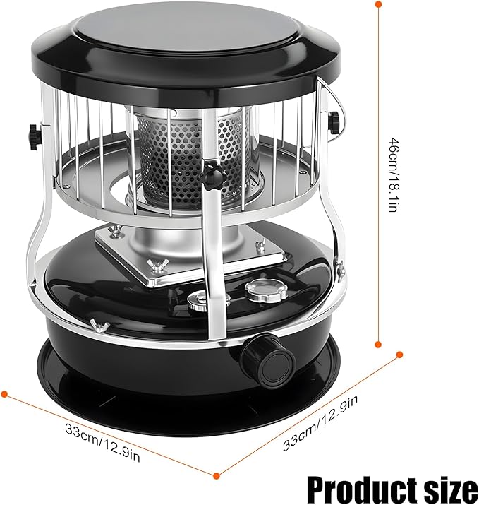 Indoor & Outdoor Kerosene Heater, Radiant Heating, Portable Non-Electric 9000 BTU Kerosene Stove for Camping, Hunting, Cooking (Black)