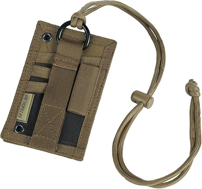 OneTigris Tactical ID Card Holder Hook & Loop Patch Badge Holder Neck Lanyard Key Ring and Credit Card Organizer (Coyote Brown)
