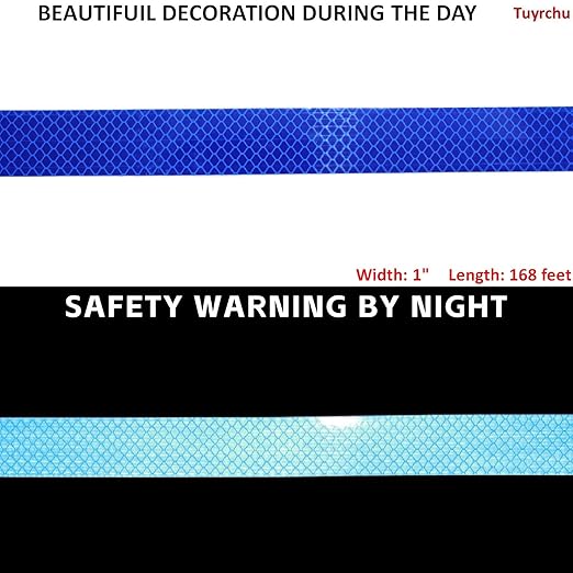 Non Fading Blue Reflective Tape 1 inch Wide, Outdoor Waterproof High Visibility Warning Industrial Marking Tape, Safety Stickers (168 feet)