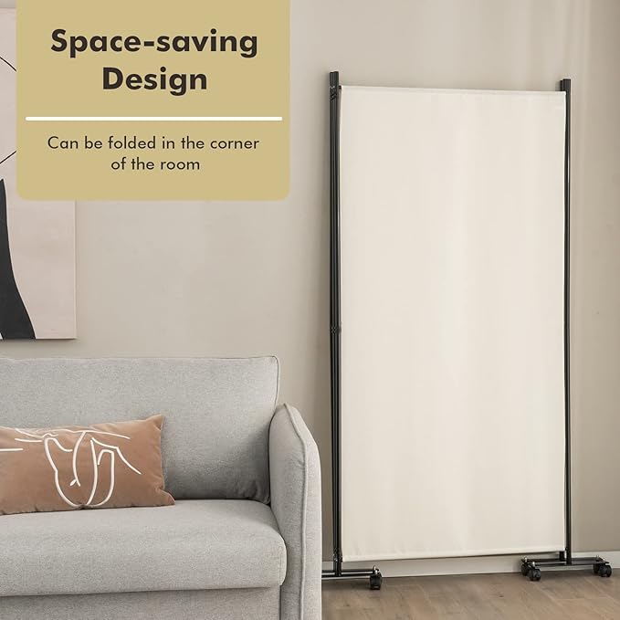 Giantex 3 Panel Room Divider with Wheels, 103''W x 71''H Folding Privacy Screen, Rolling Partition Room Dividers for Home Office Studio, Freestanding Fabric Wall Divider for Room Separation, Beige