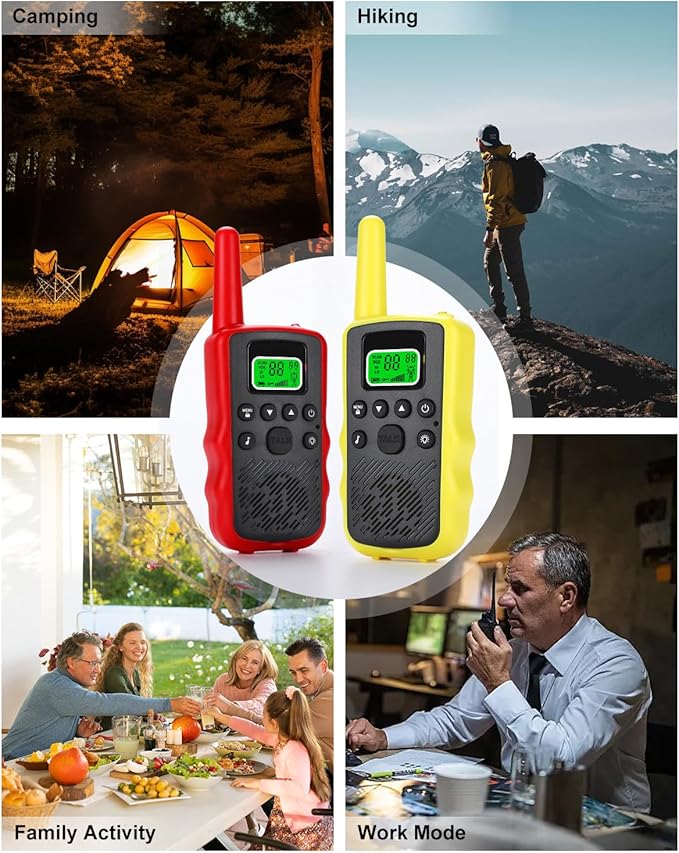 Walkie Talkies Long Range for Adults - Rechargeable Handheld Two Way Radios with 22 FRS Channels Radio, Kids Walkie Talkies with LED Flashlight, VOX Walky Talky for Camping Hiking 4 Pack