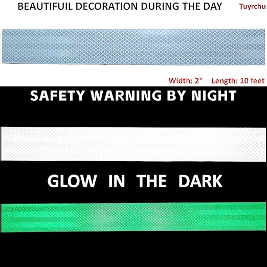 Glow in The Dark Reflective Tape 2 inch Wide, Outdoor Waterproof High Visibility Warning Safety Caution Adhesive Tape (10 feet)