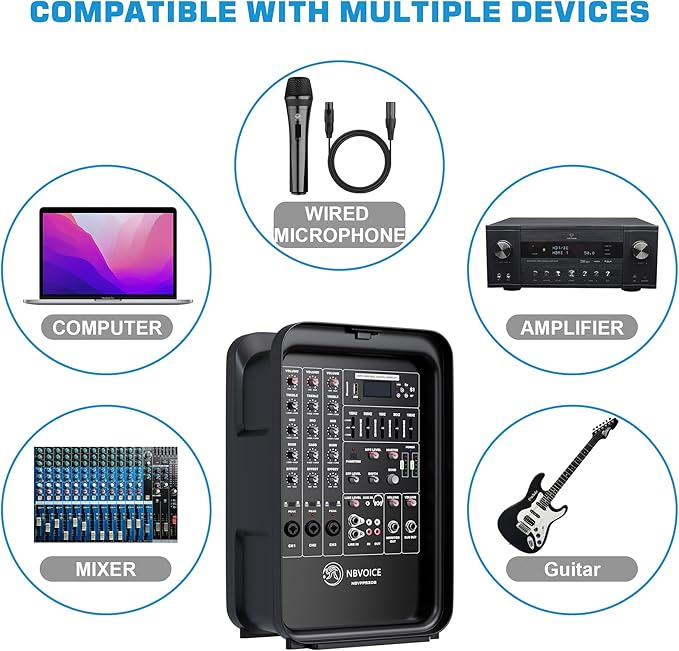 Professional Portable All-in-One Integrated 2-Way PA System Fixed Setup, Suitcase Design w/ 8-Channel Mixer, 2 Speaker Stands, Bluetooth, Mic for Performances, Presentations