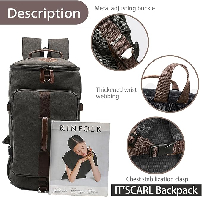 IT'SCARL Large backpack for men, Backpack for travel, Mens backpack,Waterproof, Carry on, Big bag, Short distance business trip work bag (black)