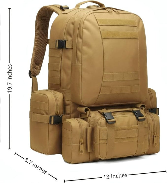 Military Tactical Backpack for Men 60L Waterproof Bug Out Bag Survival Rucksack Go Bag Emergency Molle System Army 3 Day Assault Pack for Hiking Hunting Camping Tan