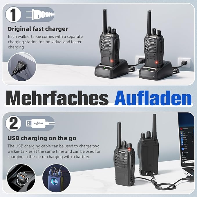 Walkie Talkies 16 Channel Two Way Radio with Original Earpieces, 2-Way Radios UHF Handheld Transceiver Walky Talky, with 2-in-1 Type-C Charging Cable & Charging Station（2 Pack）