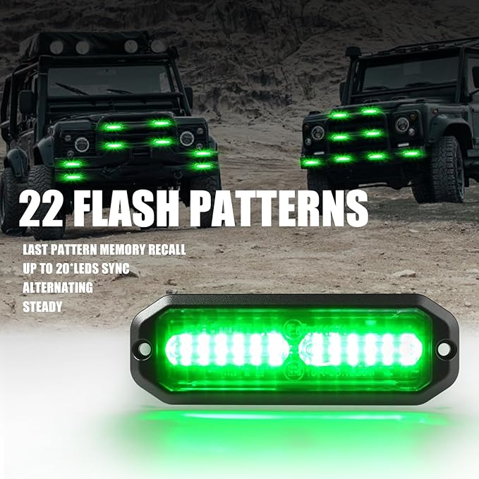 WINECO Green 8pcs Ultra Slim LED Emergency Strobe Police Lights, Surface Mount Grill Grille Hazard Safty Warning Flashing Light for Volunteer Trucks Vehicles