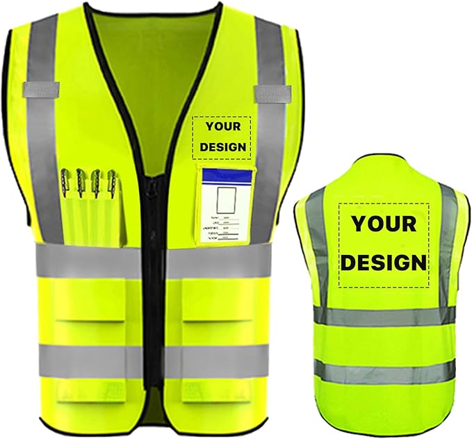 YOWESHOP High Reflective Visibility Safety Vest Custom Your Logo Safety Workwear with Reflective Strips and Pockets
