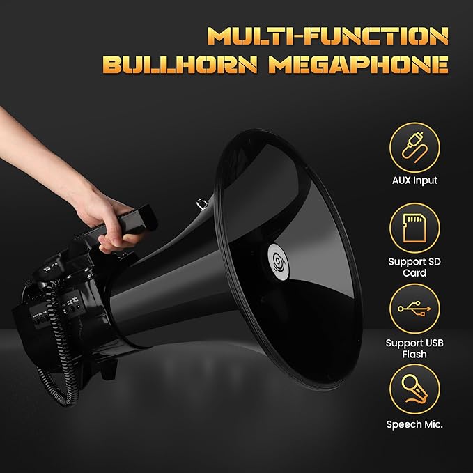 My Mealivos75W 2000 Professional Yard Sound Range Heavy PA Bullhorn Megaphone Speaker, Adjustable Volume, Loud Hand Held Megaphone, Outdoor Activities, Coaching, Football, Baseball, Hockey…