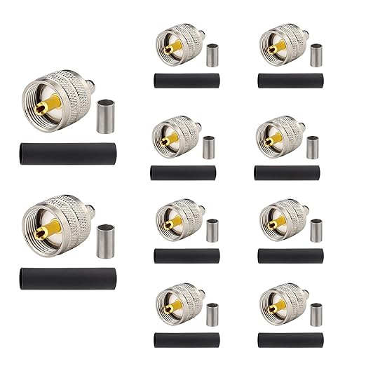 PL259 Male Crimp Connector, UHF SO239 Crimp Coax Connector for RG8X/LMR240/ 4D-FB/ CNT240/ RG8 Mini Coaxial Cable(Pack of 10)