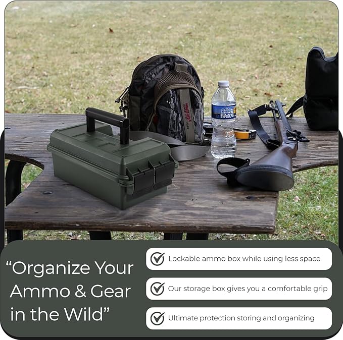 Lockable Ammo Storage Case for Ammo Cans | Military Waterproof Case & Airtight Ammo Containers Box | Ammunition Storage Boxes | Hunting Gear & Shooting Accessory | Water and Dust Resistant