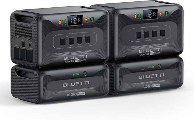 BLUETTI 2 Apex 300 Solar Generators & 2 B300K (2025 New), 11kWh LFP Battery Backup with 12 7680W AC Outlets, 120V/240V Dual Voltage Output, Ultimate Modular Power for Home and Emergency Backup
