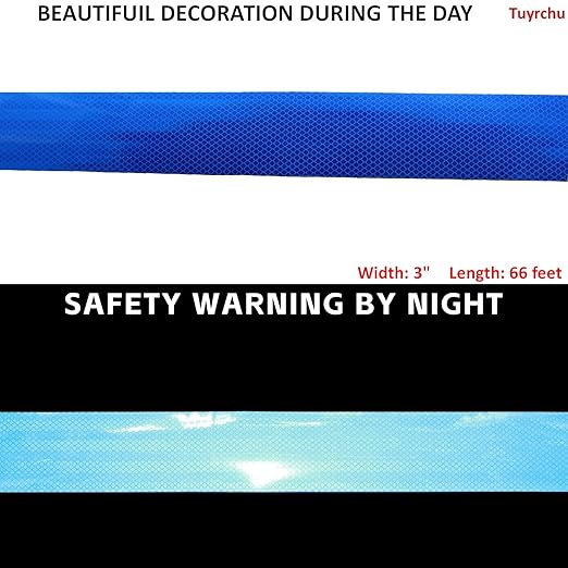 Industrial Non Fading Reflective Tape Blue 3 inch Wide, Outdoor Waterproof High Visibility Safety Adhesive Reflector Strips (66 feet)