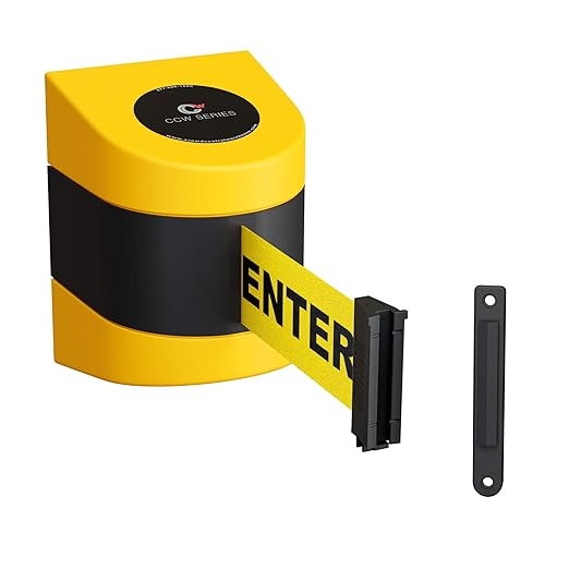 Crowd Control Warehouse - CCW Series WMB-220 Fixed Wall Mount Retractable Belt Barrier - 15 Foot, Caution Do Not Enter Belt with Yellow ABS Case