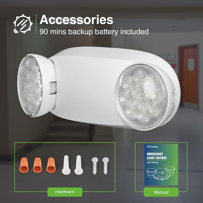 FREELICHT 24 Pack Emergency Lights for Business, with Battery Backup, Hard Wired, UL 924 Certified, AC 120/277V, Two Head Adjustable LED Emergency Lighting