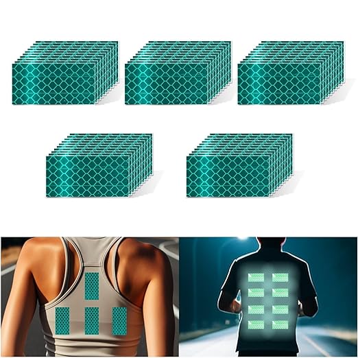Non Fading Green Reflective Stickers 1 inch X 2 inch, Outdoor Waterproof High Visibility Warning Safety Adhesive Reflector Tape (50 Pcs)