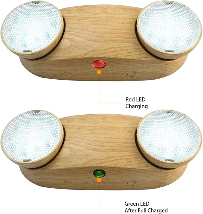 Emergency Lights 200lm 4Hours with Battery Backup Commercial Emergency Light Fixtures for Business Home Power Failure Outage Lighting with Plug in Cord AC85-277V-Wood