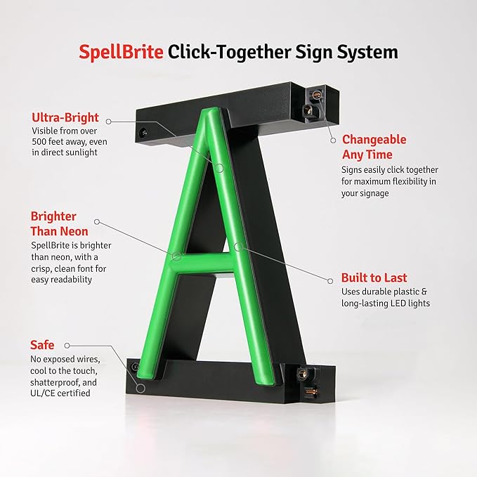 SpellBrite ELEVATOR Sign | Directional Sign with Neon Look, Green LED Light Source | 31.1" x 6.3"