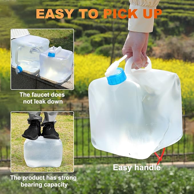 2 Pack 5.3 Gallon Collapsible Water Container with Spigot, Portable Foldable Water Container, Camping Water Storage Jug Tank for Outdoor Sports Camping Hiking Emergency