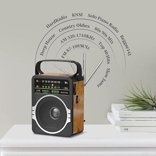 Portable AM FM Radio, Bluetooth 5.0 Radios 5 Watts Loud Speaker,FM Radio Built-in Rechargeable Battery/DC D*4 Cell Battery Operated & AC Power Plug in Wall Retro