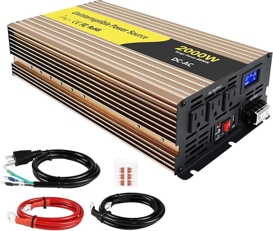 2000W Sump Pump Battery Backup Power System,Basment Protection Sump Pump Inverter with LCD Display and Automatic Battery Backup Switching for Basement Emergency and Power Outage Backup (Gold)