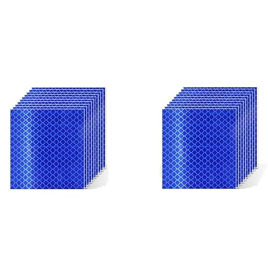 Non Fading Blue Reflective Stickers 2 inch X 2 inch, Outdoor Waterproof High Visibility Warning Safety Adhesive Reflector Tape (20 Pcs)