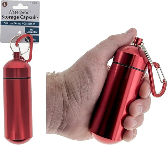 SE 5-Inch Large Waterproof Aluminum Storage Container + Carabiner - Outdoor Survival Gear -PH512