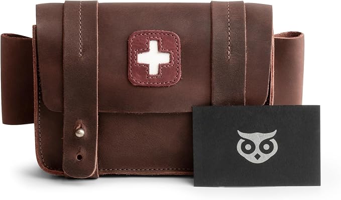 Hide & Drink, Empty First Aid Bag, Mini Medical Storage Pouch, Rectangular Bag for Survival Kit, Full Grain Leather, Handmade