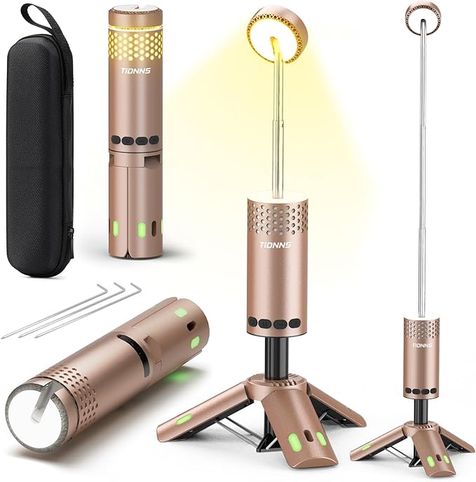 Camping Lights Rechargeable, Detachable Camping Lantern with Stand, Telescopic Waterproof Camp Lamp, Magnetic Work Hanging Light, LED Tent Flashlights for Emergency (Rose Gold)