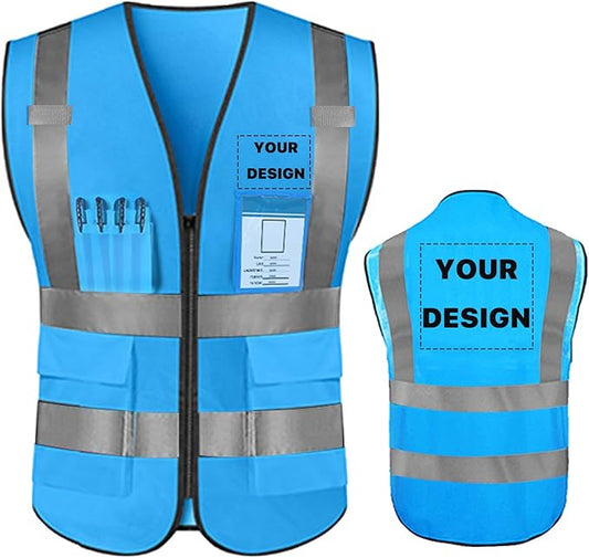 YOWESHOP High Reflective Visibility Safety Vest Custom Your Logo Safety Workwear with Reflective Strips and Pockets