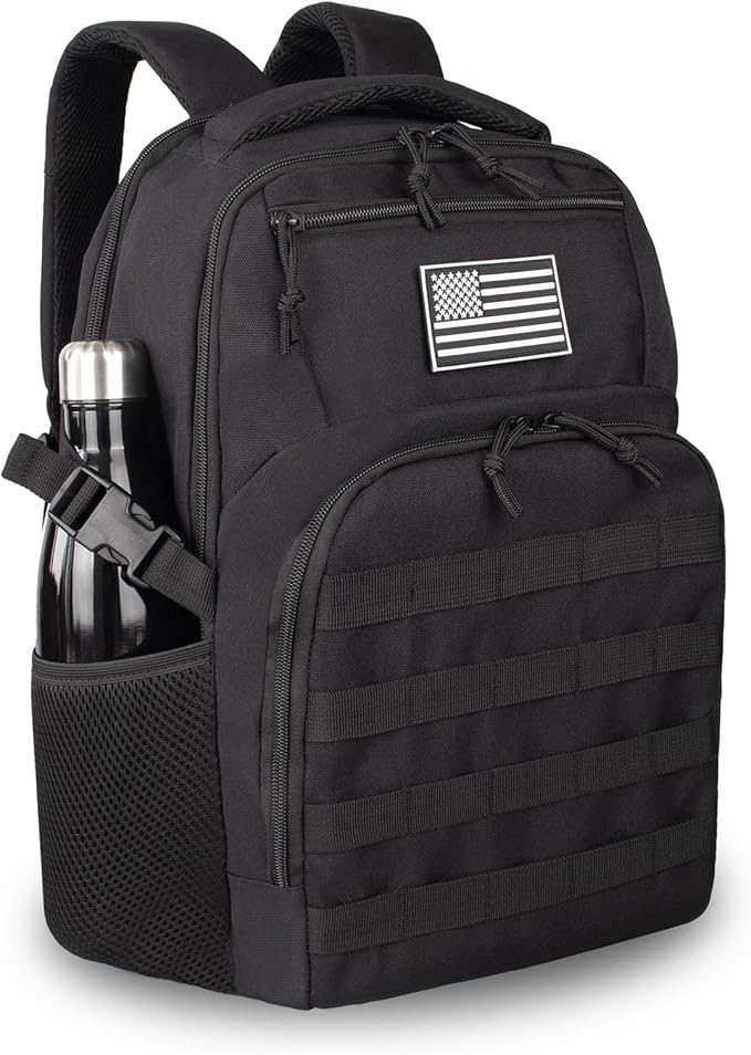 Military Tactical Backpack for Travel Hiking,Black Backpack for Men with Bottle Holder, 30L Small Laptop Backpack for Work, Men's Assault Bag Back Pack