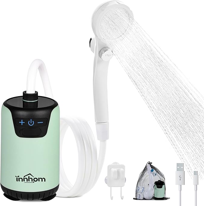 innhom Portable Camping Shower, 6000mAh Rechargeable Camp Shower Pump with LED Display, 2 Mode Electric Portable Shower for Camping, Hiking, Travelling, Washing